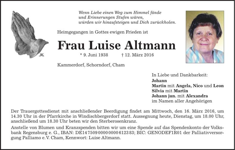 Traueranzeige Luise Altmann