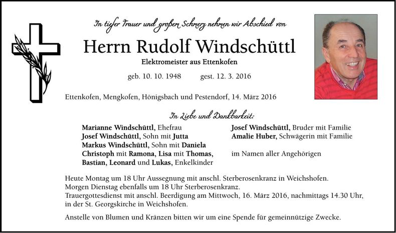 Traueranzeige Rudolf Windschüttl