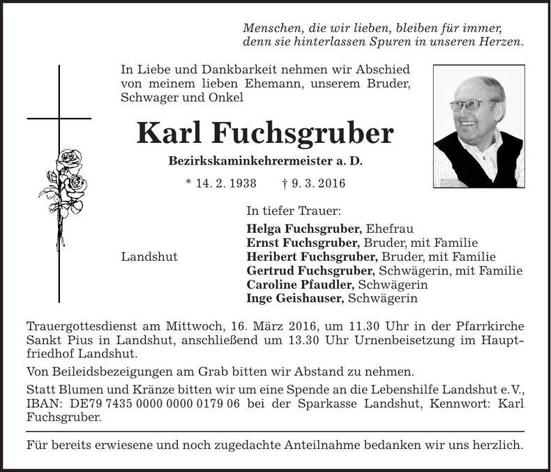 Traueranzeige Karl Fuchsgruber