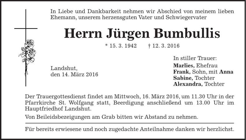 Traueranzeige Jürgen Bumbullis