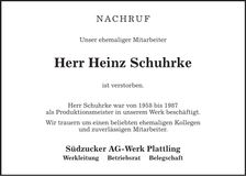 Traueranzeige Heinz Schuhrke