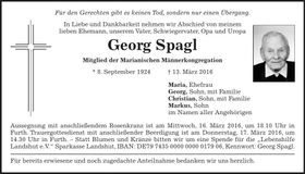 Traueranzeige Georg Spagl