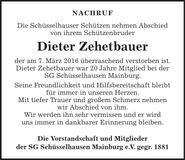 Traueranzeige Dieter Zehetbauer