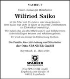 Traueranzeige Wilfried Saiko