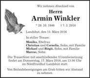 Traueranzeige Armin Winkler