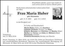Traueranzeige Maria Huber