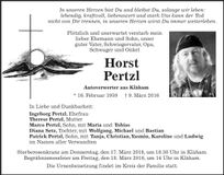 Traueranzeige Horst Pertzl