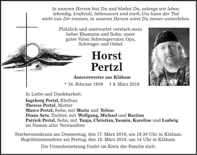 Traueranzeige Horst Pertzl