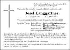 Traueranzeige Josef Langgartner