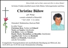 Traueranzeige Christine Bülow