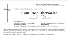 Traueranzeige Rosa Obermeier