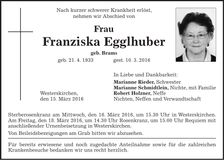 Traueranzeige Franziska Egglhuber