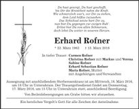 Traueranzeige Erhard Rofner