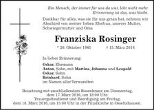 Traueranzeige Franziska Rosinger