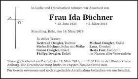 Traueranzeige Ida Büchner