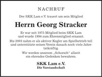 Traueranzeige Georg Stracker