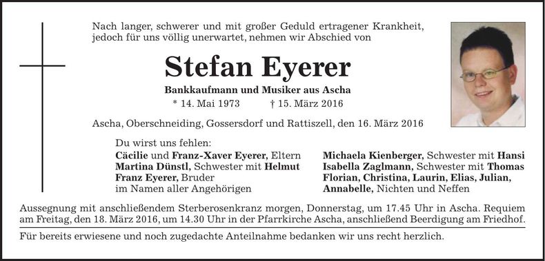 Traueranzeige Stefan Eyerer