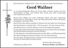 Traueranzeige Gerd Wallner