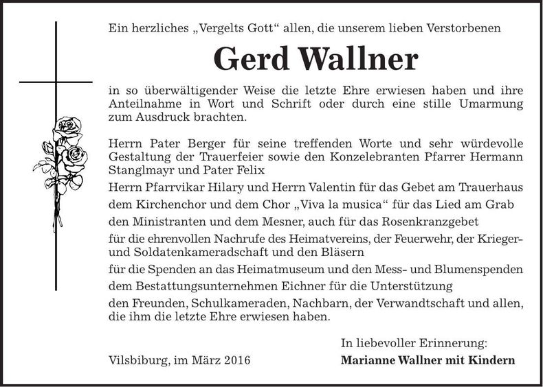 Traueranzeige Gerd Wallner