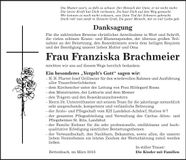 Traueranzeige Franziska Brachmeier