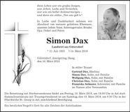 Traueranzeige Simon Dax
