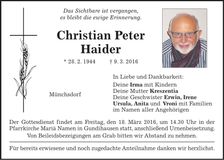 Traueranzeige Christian Peter Haider