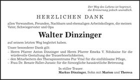 Traueranzeige Walter Dinzinger