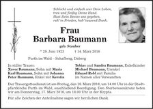 Traueranzeige Barbara Baumann