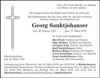 Traueranzeige Georg Sanktjohanser