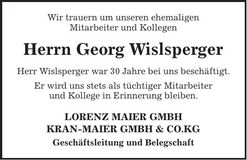 Traueranzeige Georg Wslsperger