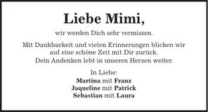 Traueranzeige Maria Hiergeist