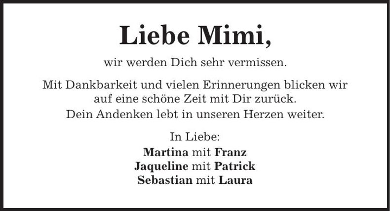 Traueranzeige Maria Hiergeist