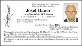 Traueranzeige Josef Bauer