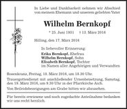 Traueranzeige Wilhelm Bernkopf