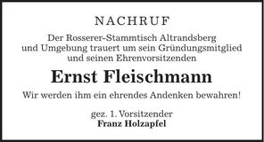 Traueranzeige Ernst Fleischmann