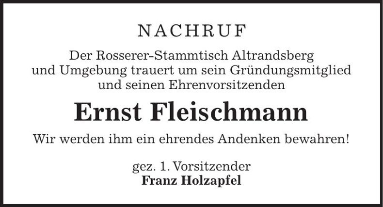 Traueranzeige Ernst Fleischmann