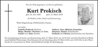 Traueranzeige Kurt Prokisch