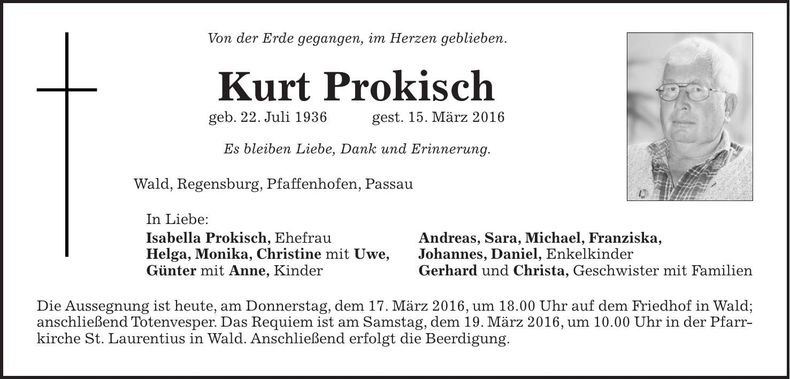 Traueranzeige Kurt Prokisch