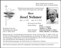 Traueranzeige Josef Nehmer