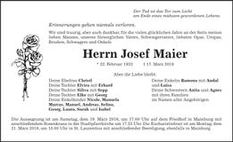 Traueranzeige Josef Maier