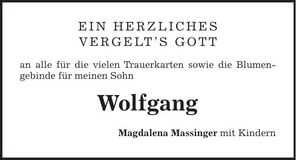 Traueranzeige Wolfgang Massinger