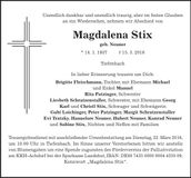 Traueranzeige Magdalena Stix