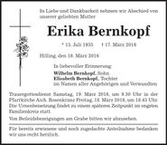 Traueranzeige Erika Bernkopf