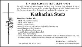Traueranzeige Katharina Sterz