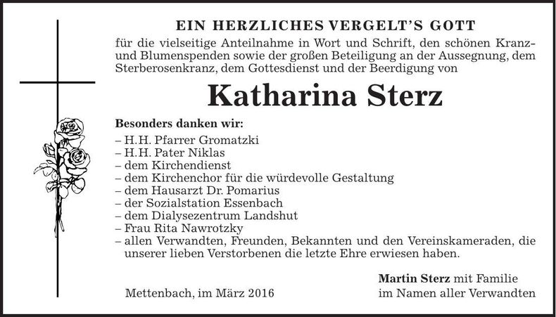 Traueranzeige Katharina Sterz