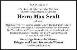 Traueranzeige Max Senft