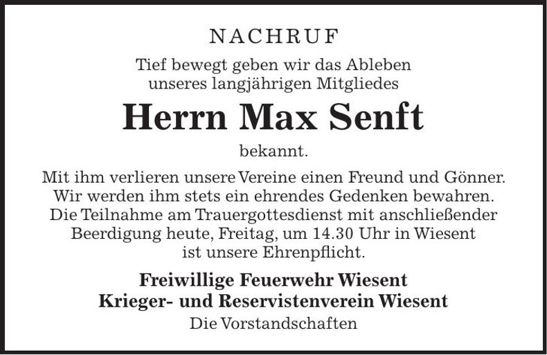 Traueranzeige Max Senft