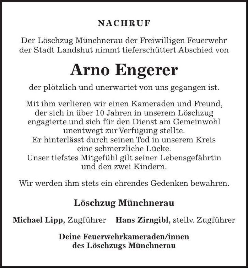 Traueranzeige Arno Engerer