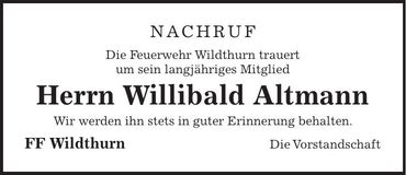 Traueranzeige Willibald Altmann