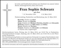 Traueranzeige Sophie Schwarz